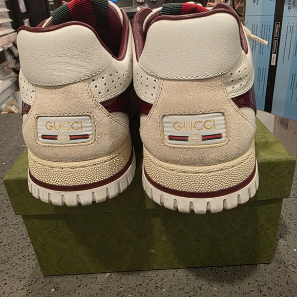 GUCCI Re-Web Trainer White & Red Leather Sneakers 818002 Gucci Sz 8 Box & Dust - Picture 5 of 16